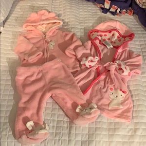 Baby girl warm outfit plus bath robe all 3 pieces